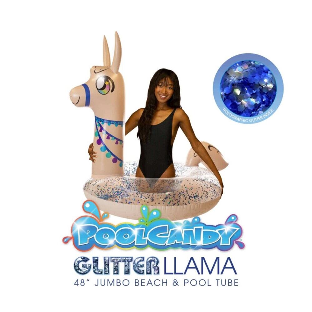 NIB POOL CANDY 48" Jumbo Llama‎ Beach Tube Swimming Inflatable Float Toy Glitter